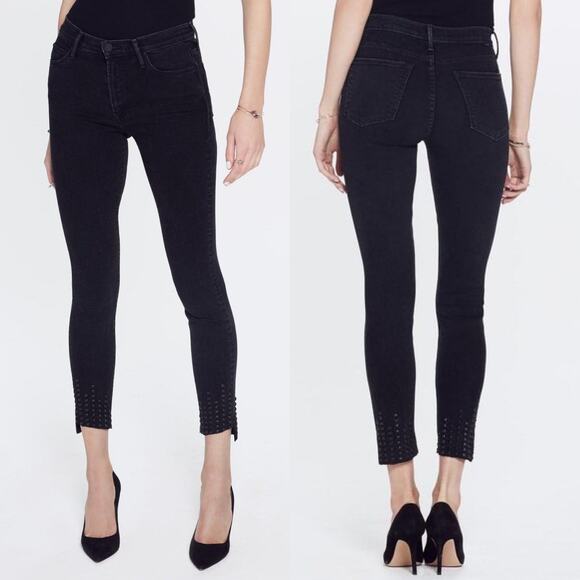 MOTHER The Stunner Zip Ankle Step Fray Studded Jeans Wrong Side Of The Track